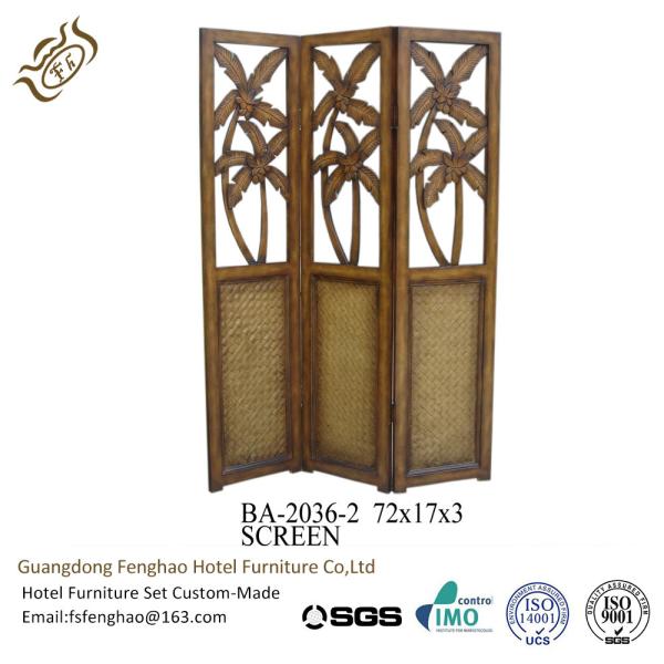 Homedecor Wooden Carved  Decorative Folding Screens Bamboo And Rattan 3 Panel