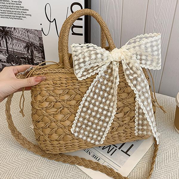 2024 Shoulder Bags Tote Bag Mexico French Basket Straw Weave Beach Bags Women Striped