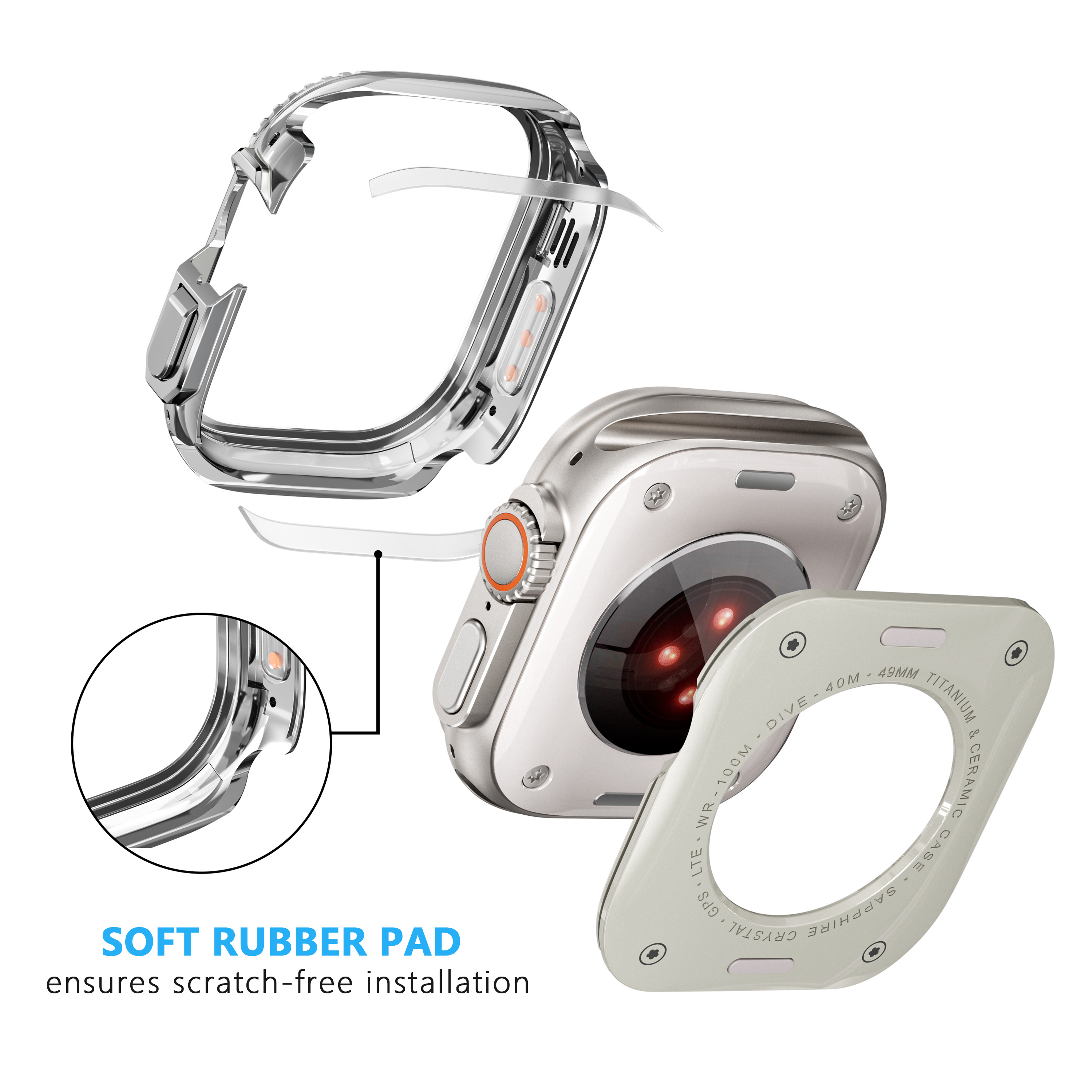 Eraysun Luxury Metal Bumper Case for Apple Watch 49mm Protector Frame Cover  Stainless Steel Watch Cover