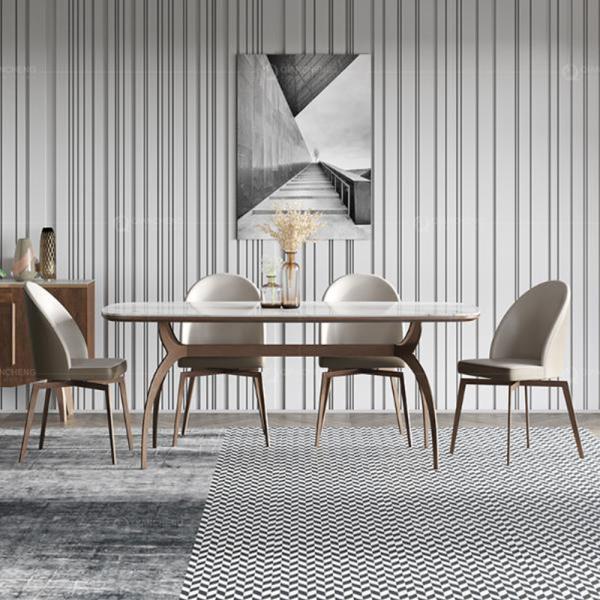 Customized luxury artifical marble steel furniture dining room table
