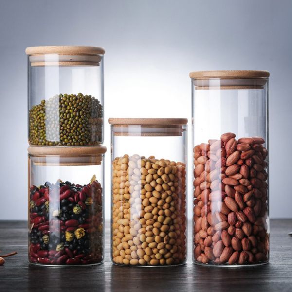 Clear Air Tight Food Storage Borosilicate Jar Glass Kitchen Storage Jars With Bamboo Lid