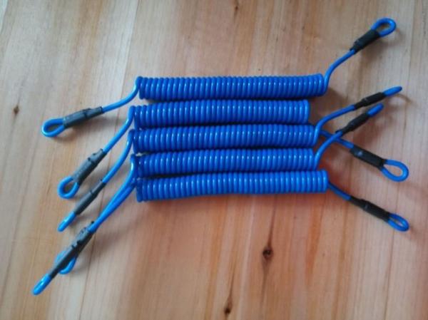 Retracted Bungees Orange Plastic Spiral Strap Retainer Rope w/Plastic Loop on Both Ends