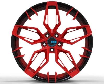 10.5J 2 Piece Forged Rims 6061 T6 Gloss Black Rims With Red Lip