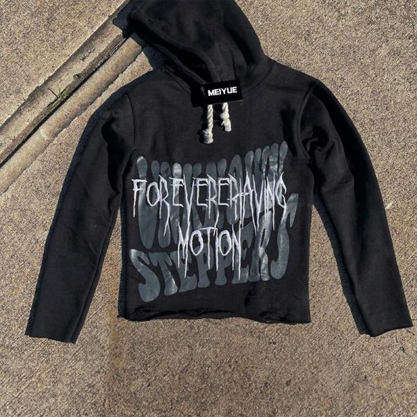 Homme sur mesure Hoodies Puff Imprimé Coupe de bord Hoodie coupé Homme Drainstring Hoodies détresse 100% Pullover de coton Streetwear