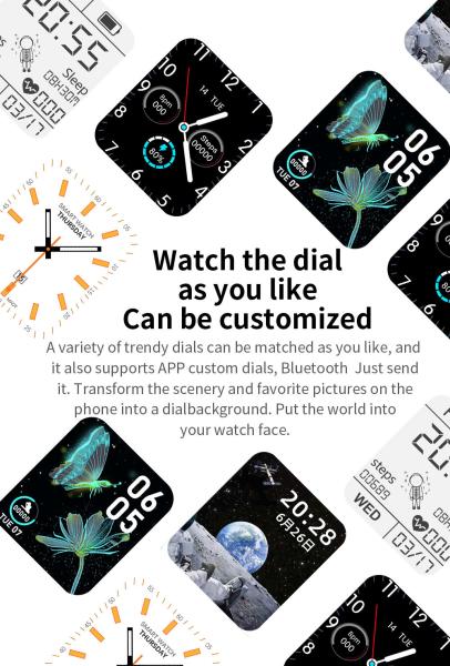 Smart Watch 170mAh 1,7 da série 7 de IWO Z36 pressão sanguínea Smartwatch da cara de DIY