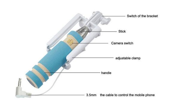 Super Mini Wired Selfie Stick with Groove Folding Clip Colorful Monopod