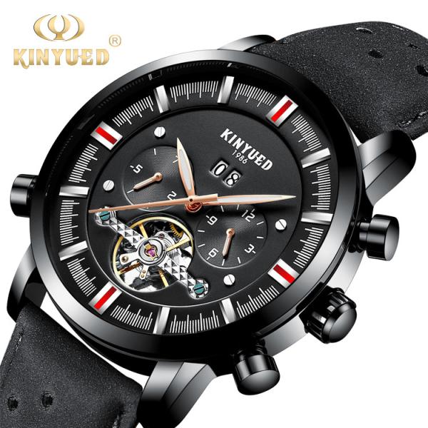 Genuine Leather Skeleton Mechanical Watch Pin Buckle Clasp Type