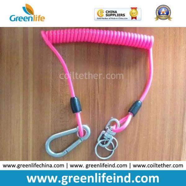 Solid Black Spring Phone Holder Cord W/Alert Whistle