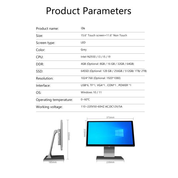 8GB DDR3 Memory 15.6 Inch FHD Ultra Thin Frame Full HD Resolution Win11 Android POS System Touch Screen POS All in One