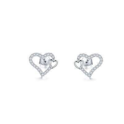 Emerald Cut VVS Moissanite Jewelry Heart Stud Earrings OEM
