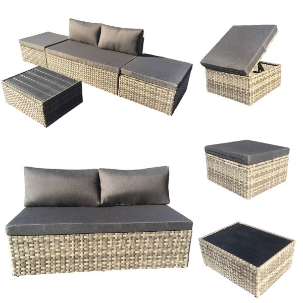 Wholesale Factory Delivery Made in China Outdoor Furniture Rattan Multi Function Sofa Set Wicker Chaise Lounge With Coffee Table