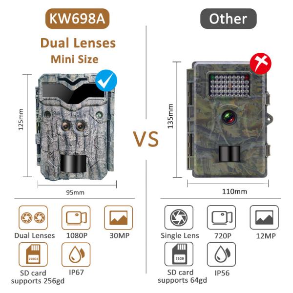 KW698A caméra de chasse à double objectif 2 capteurs caméra de reconnaissance 4K caméra de jeu de vision nocturne