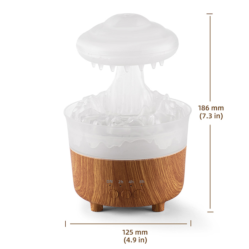 New Arrival Portable Electric Wood Grain Air Rainfall Mushroom Water Drop Aroma Diffuser Rain Cloud  Humidifier