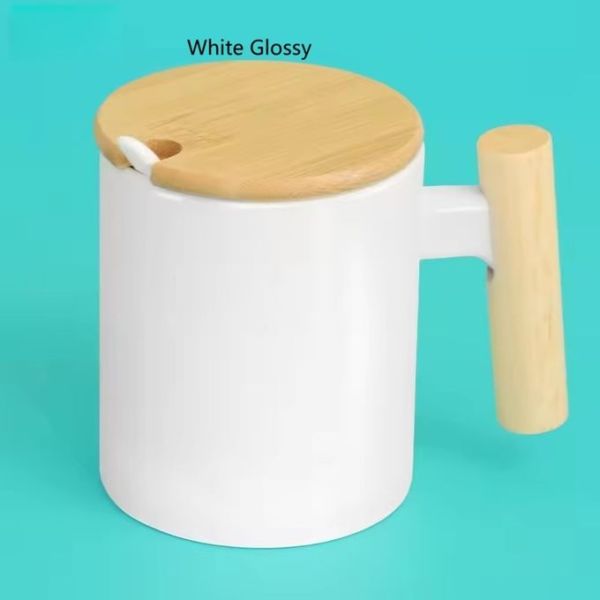 Sublimation Ceramic 11oz White Beige Mug Blanks Matte Glossy Coffee Cups Mugs Blank With Spoon Lid
