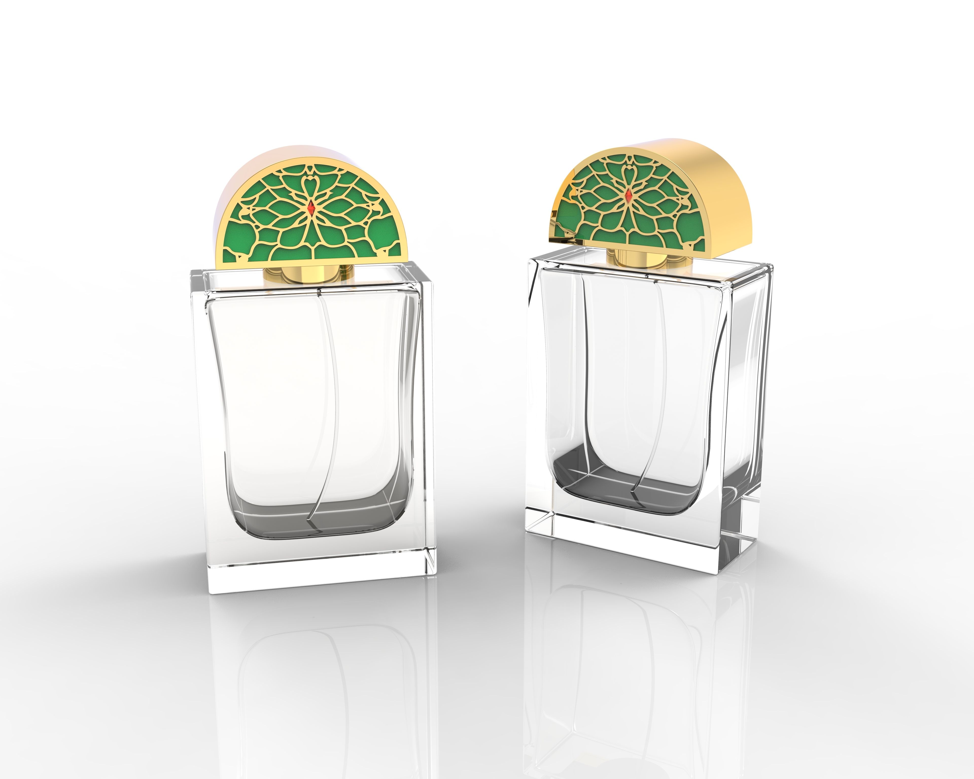 Semicircle Hollow Floral Zamac Perfume Cap with Red Enamel Gold Plated Finish and Custom Logo Engraving