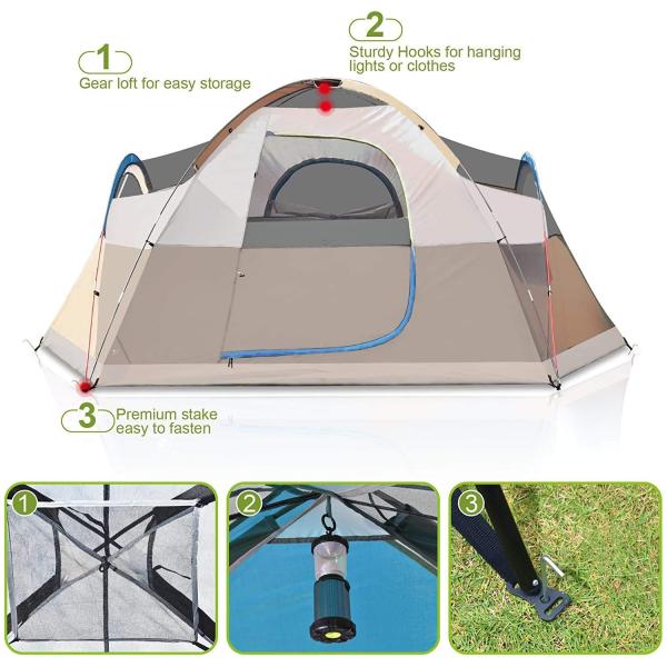 6 Person Dome Camping Tent With 190T Silver Plasters Rainfly