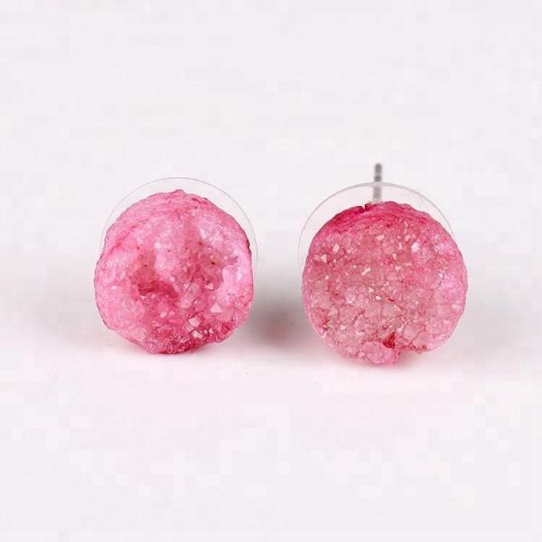 Natural druzy fancy cute small charms post stud earrings stainless steel ear needle