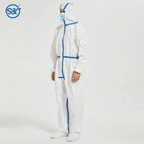 Nonwoven Disposable Microporous Coverall PE Film Coating over PP Layer Seam Sealing Strips EU Standard EN14126 Type 6