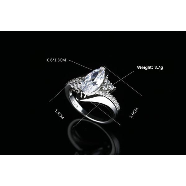 Big Eye Shape S925 Sterling Silver Wedding Ring AAA Cubic Zirconia