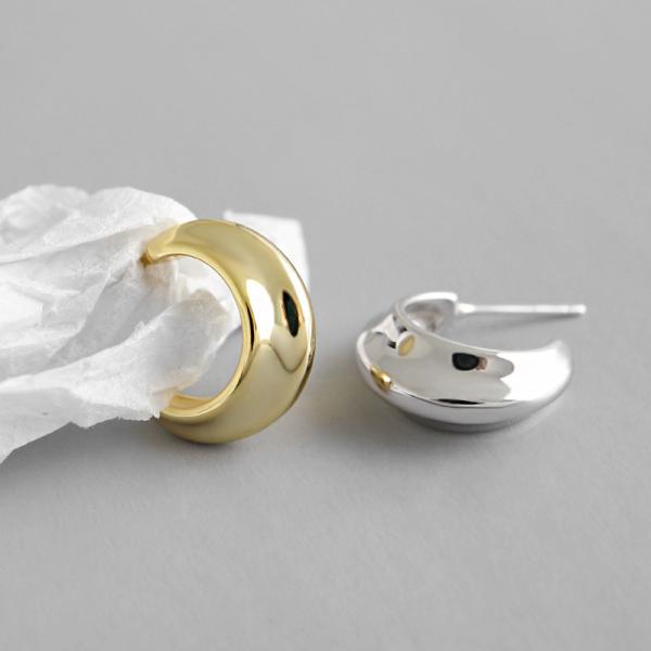 Lanciashow 925 Solid Silver Gold Plated Jewelry Hoop Earrings Simple Concavo Convex Shape