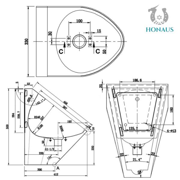 Stainless Steel 304 316 Bathroom Toilet Urinal Parryware Sensor Urinal 497*330*500mm