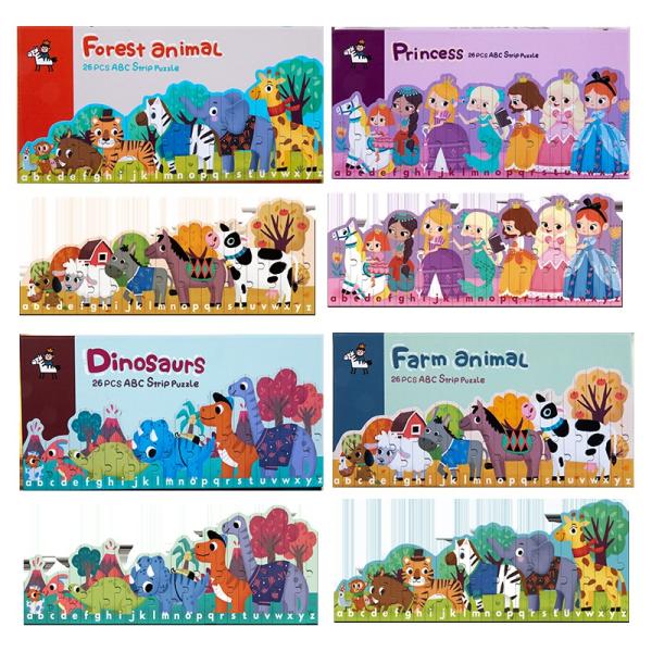 Enlightenment 26 Letters Striped Puzzles Children's Educational Toys Early Cognitive Double-sided Cartoon Animal Jigsaw