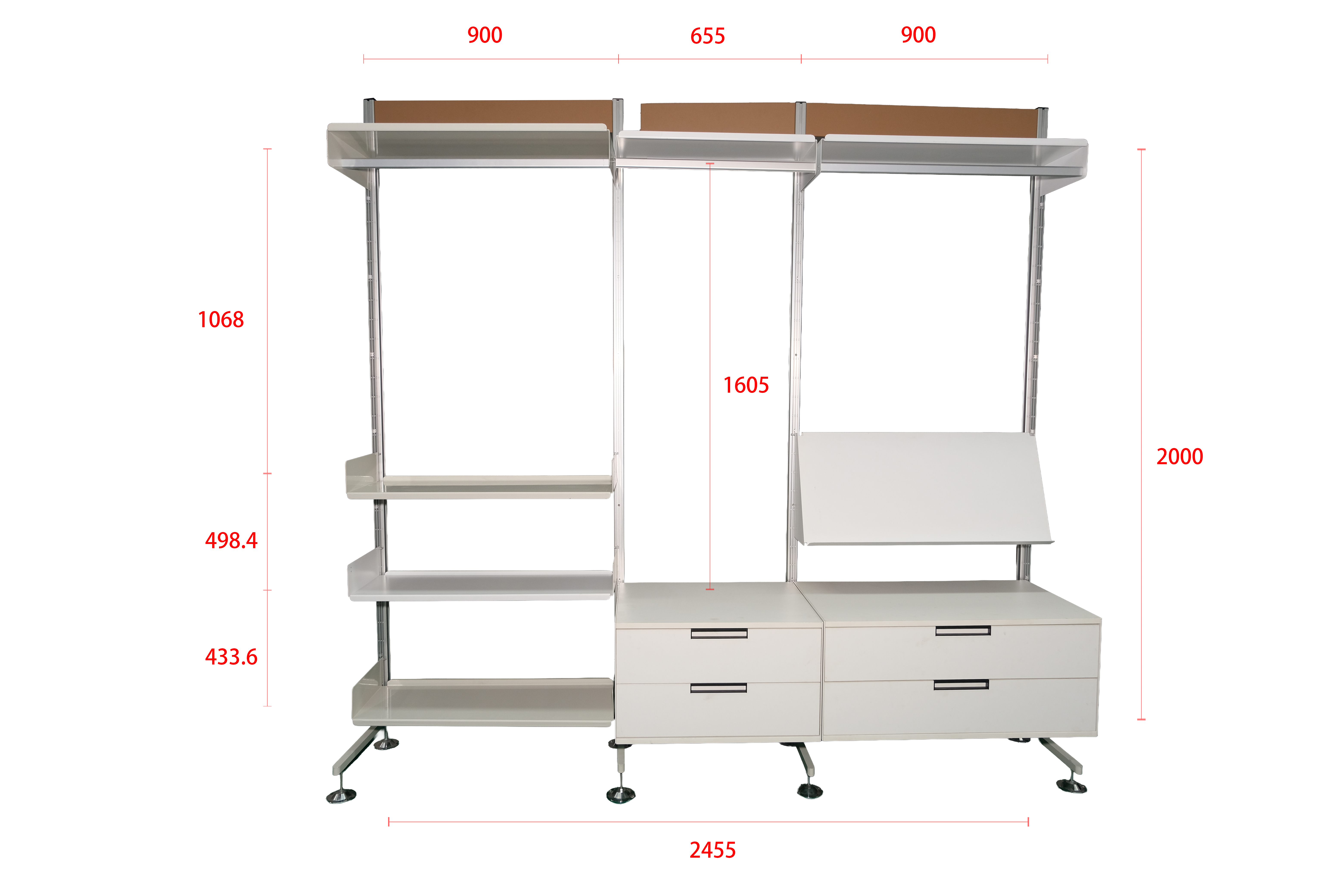 Nordic Minimalist Standing Type White Steel Modular Shelving Unit with Drawer for Bedroom