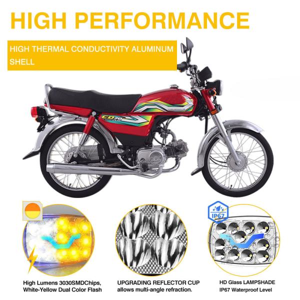 CD70 CG125 70cc Moto Led Headlight DC12V Dual Color White Yellow DRL Headlight