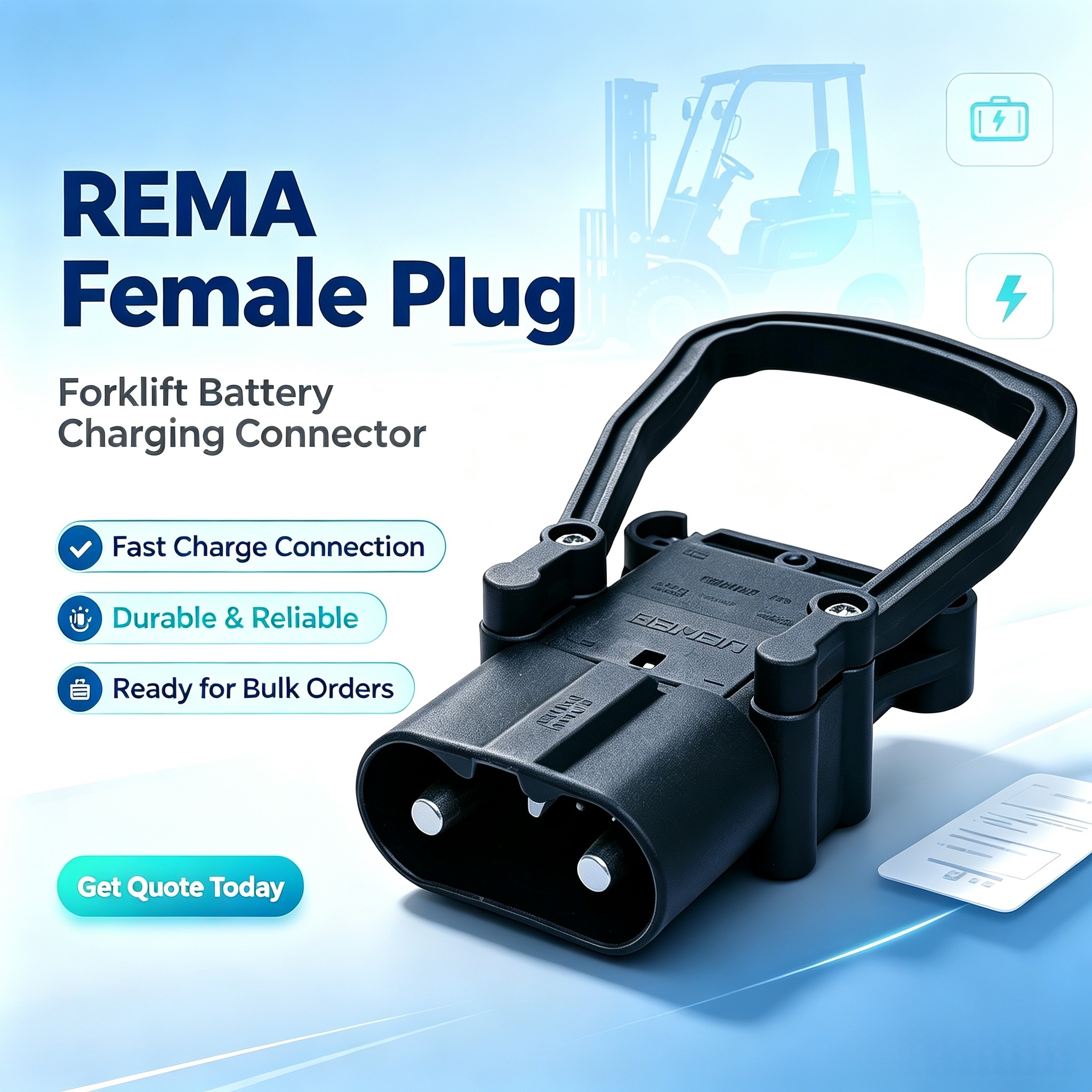 Original REMA DIN320 Female Socket Battery Connector, 50/70/95mm² Cable, 320A 150VDC, Acid-Resistant Grey Housing, Forklift Charging Receptacle with Coding Pin & Auxiliary Pilot Contacts