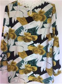 Anti Static Flower Print Blouse , Long Sleeve Going Out Tops With White Lace