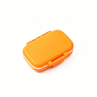 Portable travel-friendly, eco-friendly wheat straw pillbox for storing medicines taken three times a day, morning and evening.