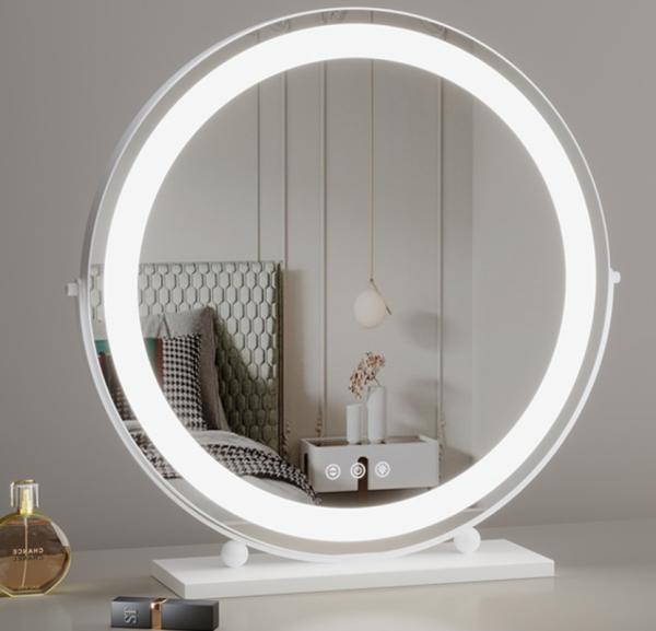 Gold Frame Round Rotating Tabletop Makeup Mirror with LED Light for Dressing Table Vanity