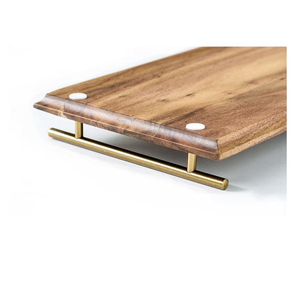 bandeja de servicio de madera con mangos de metal, platos de servicio de decoración de granja con estilo, tabla de servicio de madera para otomana o pieza central