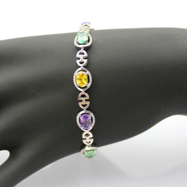 925 Sterling Silver  Multicoloured Cubic Zircon Link Tennis Bracelet (H14)