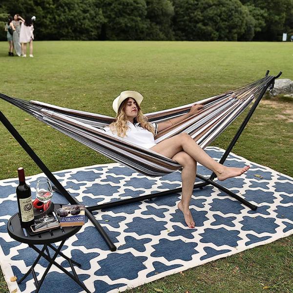 Portable Double Capacity Camping Hammock Swing with Stand and Cotton Canvas Material