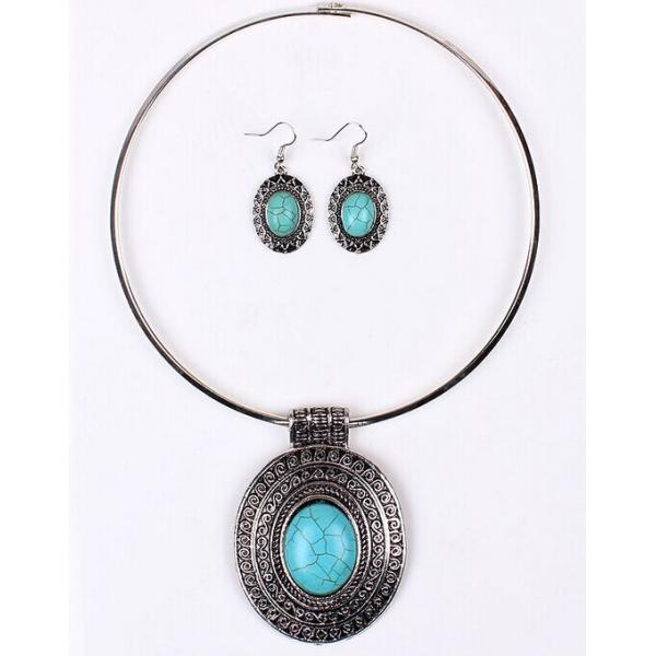 Nepal Ethnic fixed collar turquoise necklace earrings / jewelry sets