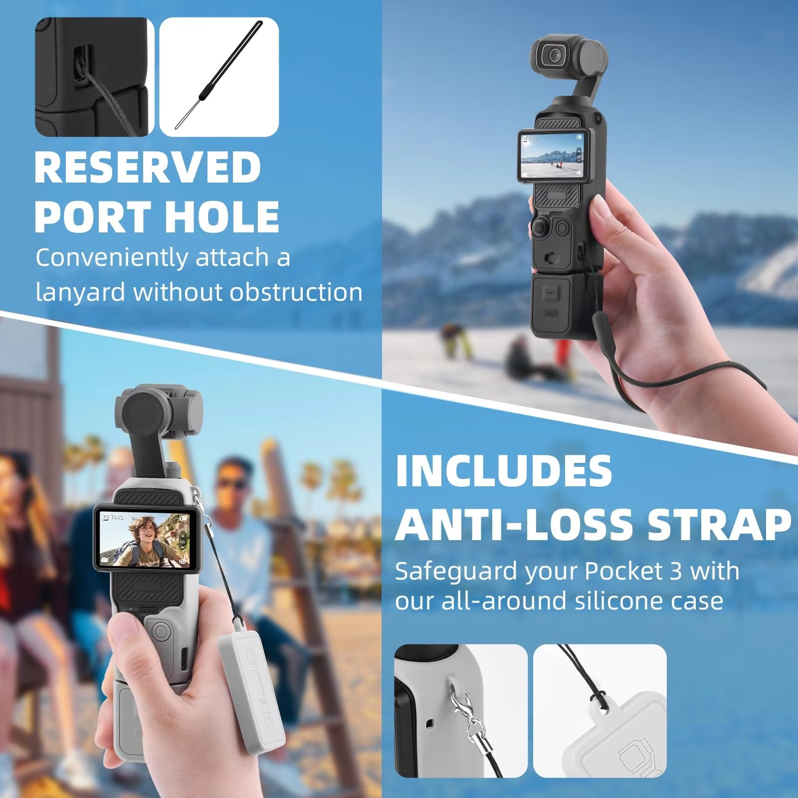 Laudtec High Quality Silicone Protective Case for DJI Osmo Pocket 3 Lens Screen Cover Shockproof Hand Strap Sports Camera