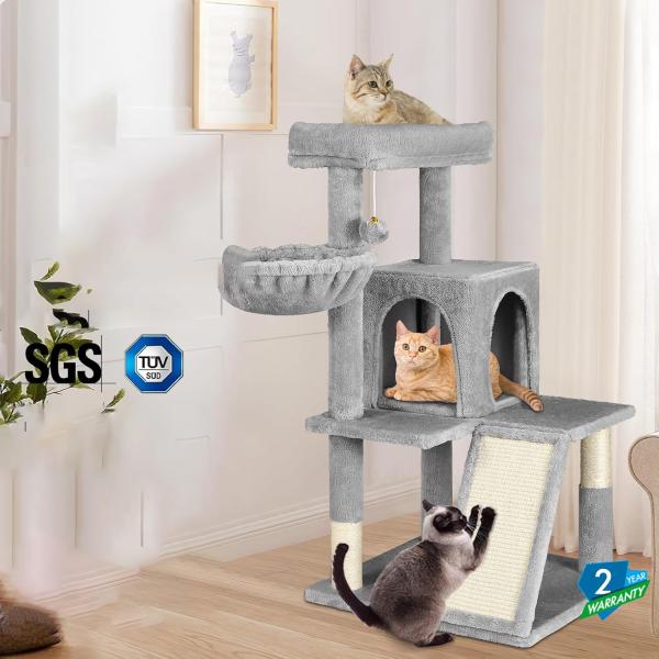 Advantageous Wood Modern Cat Sisal Scratcher with Soft Perch and Multi-Level Cat Tower