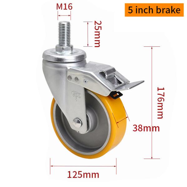 EDL Medium Duty Aluminum Caster 5inch 300kg Threaded by Swivel and Brake type 665S-86A