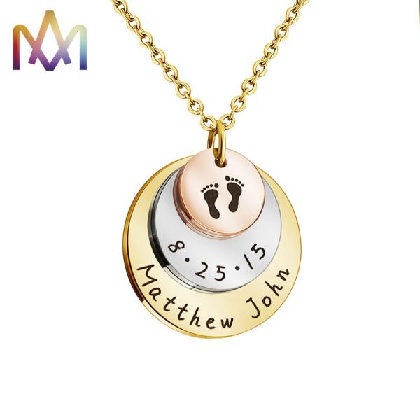 Cadmium Free SS Engraved Round Pendant Necklace