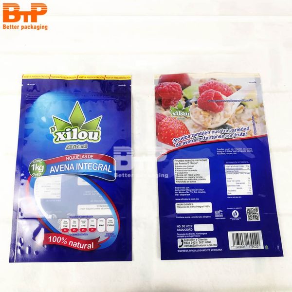 Resealable  Aluminum Foil  Zip Lock Plastic Bags Stand up Zipper Pouch Bottom Bags Doypack for Oat,snack Packaging