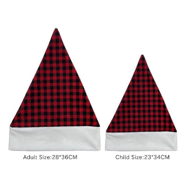 Xmas Sublimation Blank Hats Christmas Festival Party Decoration Short Plush Buffalo Plaid Sublimation Santa Hat