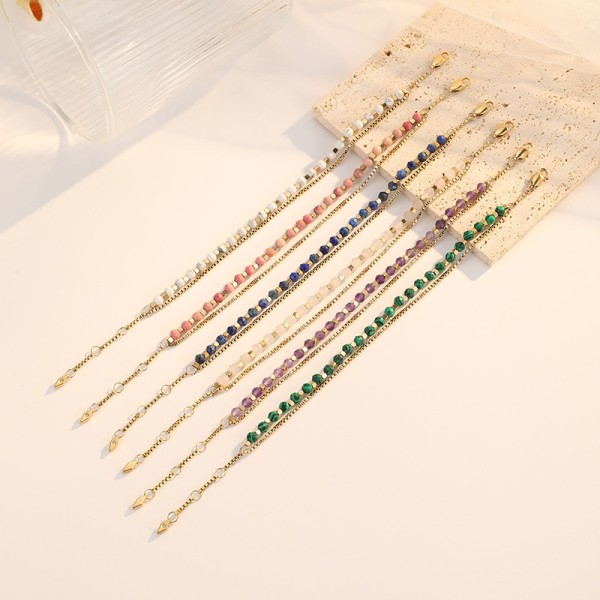 New Bohemian Style 18K Gold Plated Stainless Steel Box Chain Beaded Bracelet Fashion Women's Jewelry Bracelets