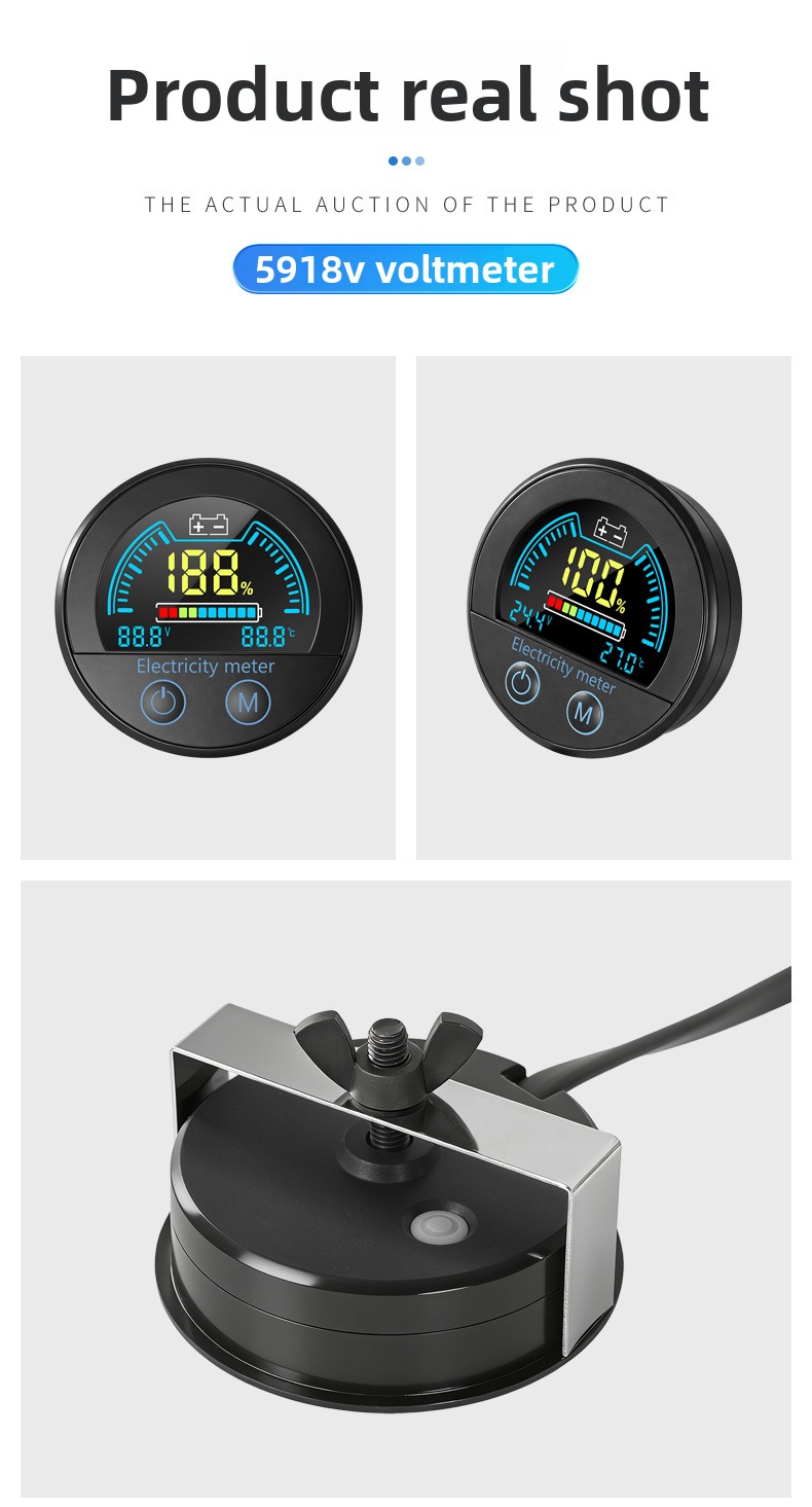 8100V Two-Wire DC Voltmeter Universal for Lead-Acid Lithium Batteries; Digital Battery Gauge Waterproof Display Head Model