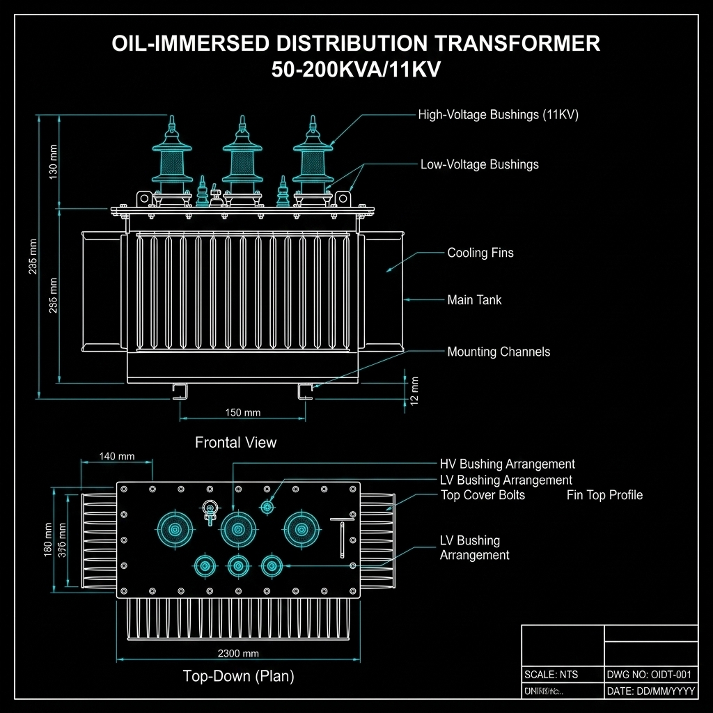 Three Phase Pole Mounted Distribution Transformer up to 2500kVA 11kV–35kV