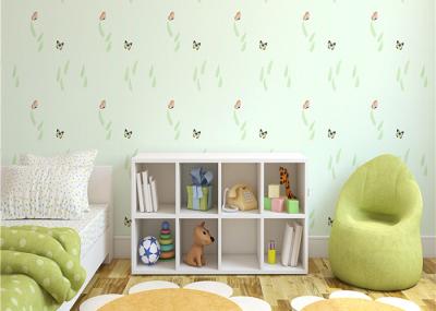 Non Woven Eco Friendly Kids Bedroom Wallpaper Butterfly and Green Plants Pattern
