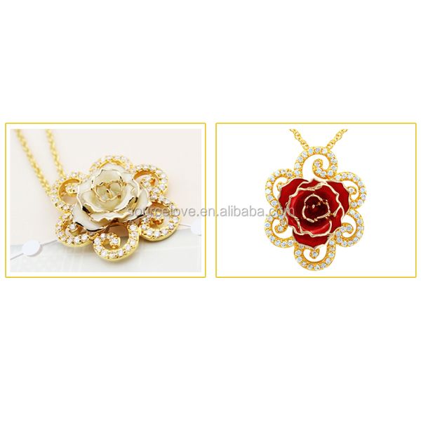 24K Gold Dipped Rose Necklace /Real Rose Dipped in Gold/Gold Plated Natural Rose Necklace for Mother's Day Gift
