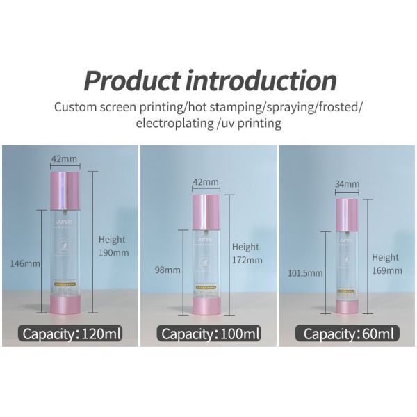 Cosmetic Packaging 15ml 30ml 50ml 100ml 120ml Transparent Empty Airless Dispenser Lotion Bottle with Green Plastic Head