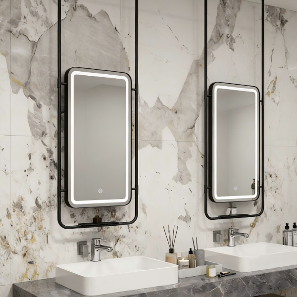 Kingstin Suspended LED Bathroom Mirror with Touch Switch - Wall-Mounted Smart Vanity Mirror for Hotel Bathroom/Luxury Home Decor