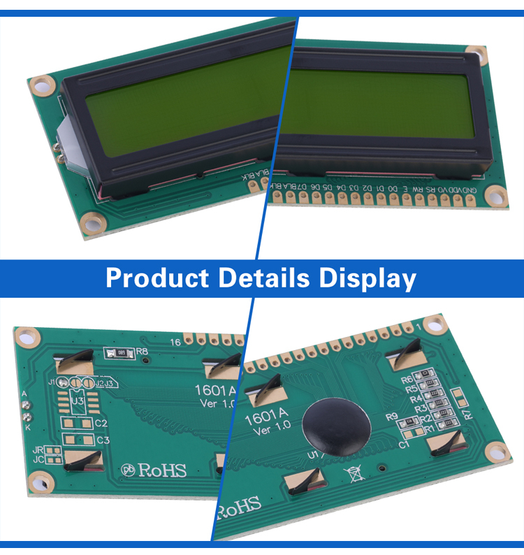Yellow Green Film 1601A Character LCD Screen 16 PIN Controller ST7066 1.5 Inches Multi Font Character Screen